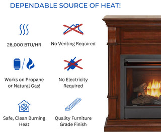 Duluth Forge Dual Fuel Ventless Gas Fireplace, 26,000 BTU, Remote, Auburn Cherry