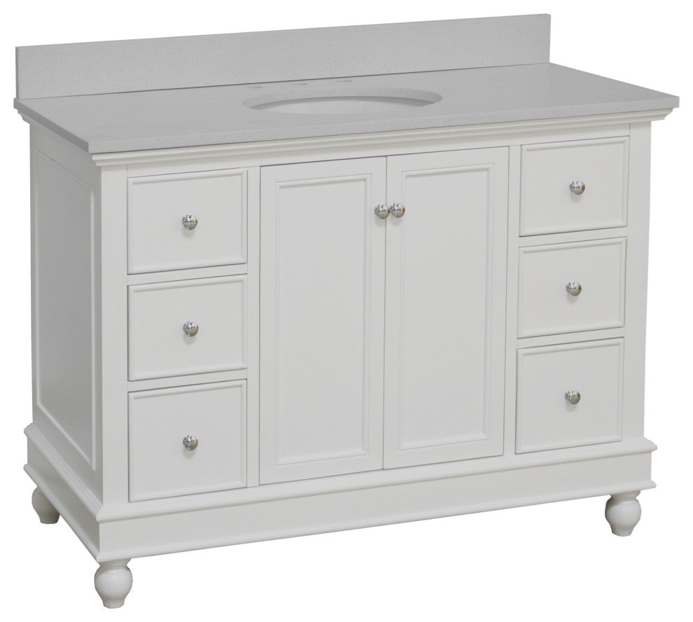 Bella 48" Bathroom Vanity, White, Quartz
