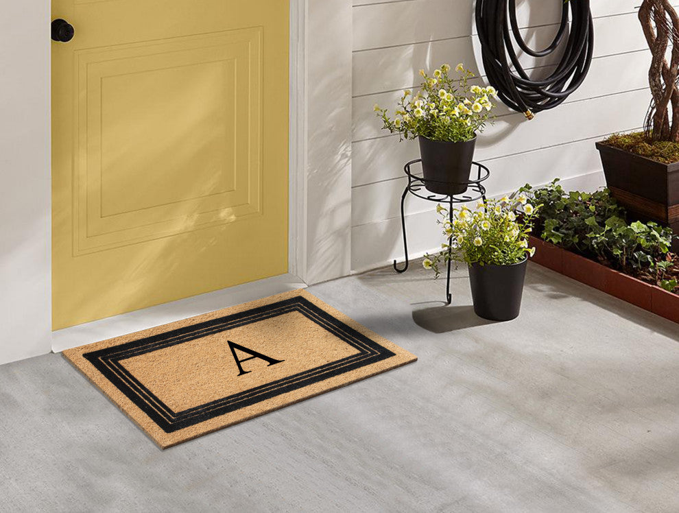 A1HC Natural Coir Monogrammed Triple Border Flock Durable Doormat, 18"x30", A