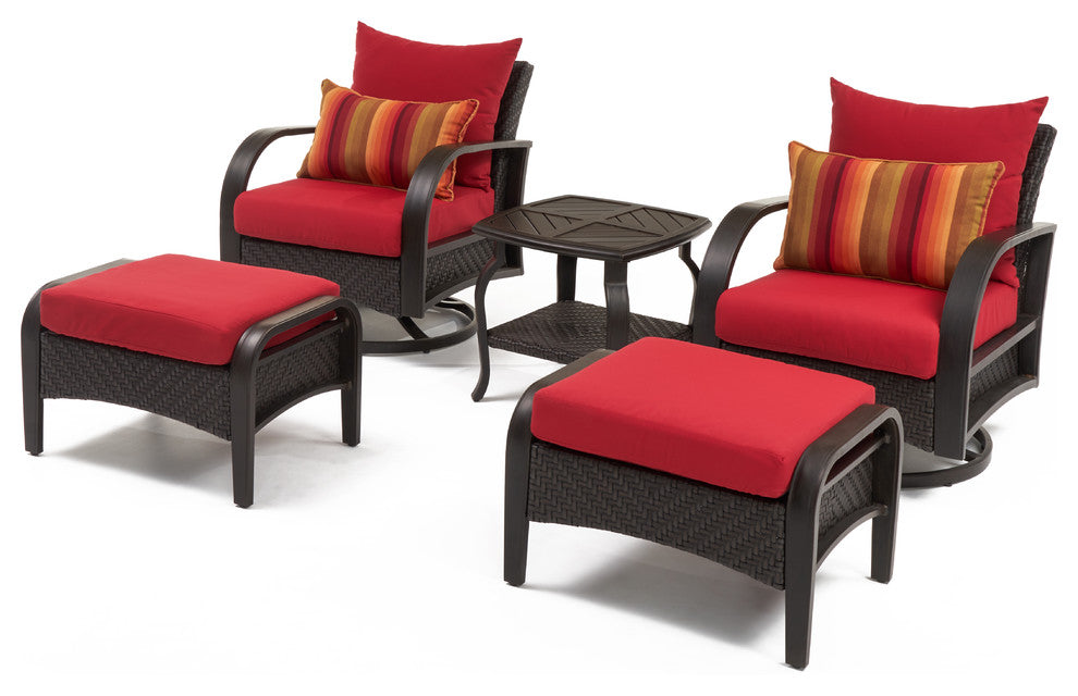 Barcelo 5 Piece Sunbrella Outdoor Patio Motion Club Seating Set, Sunset Red