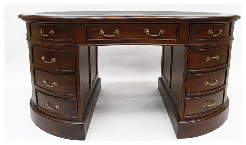 Crafters and Weavers Legacy Mahogany Wood Leather Top Kidney Desk - Brown Walnut