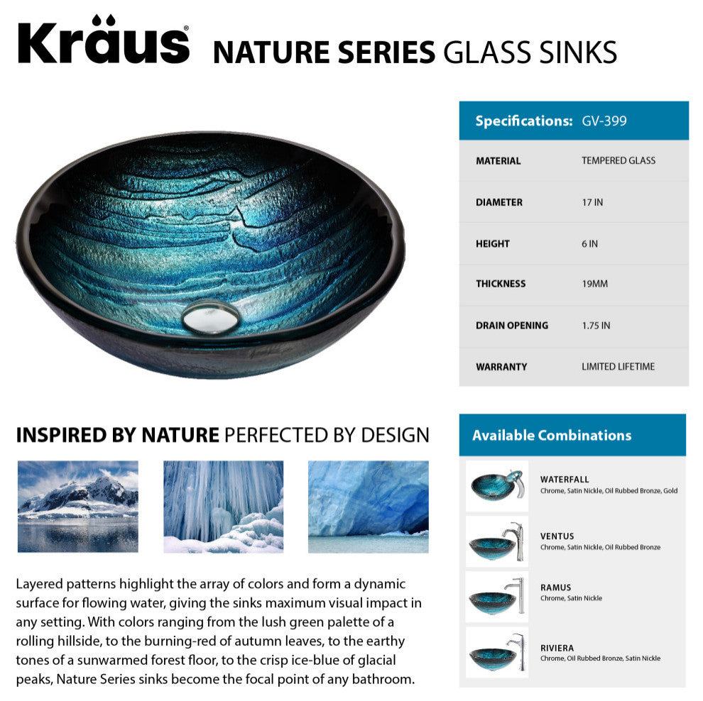 Glass Vessel Sink, Bathroom Ramus Faucet, PU Drain, Mount Ring, Oil Rub Bronze