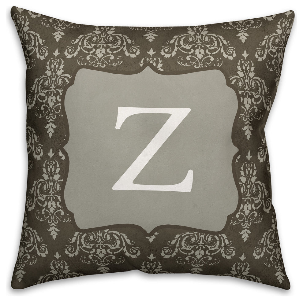 Z Dark Gray Damask Monogram Spun Poly Pillow, 18x18