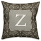 Z Dark Gray Damask Monogram Spun Poly Pillow, 18x18