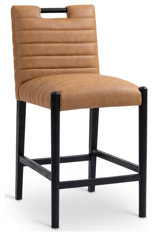 Aimee Upholstered Counter Stool, Cognac, Vegan Leather, Black Finish