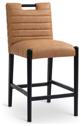 Aimee Upholstered Counter Stool, Cognac, Vegan Leather, Black Finish