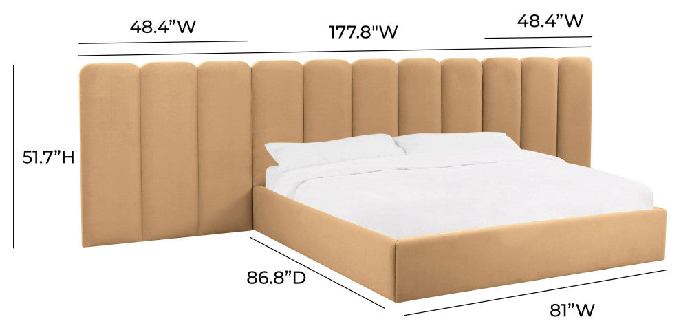 Palani Honey Velvet King Bed with Wings - Honey