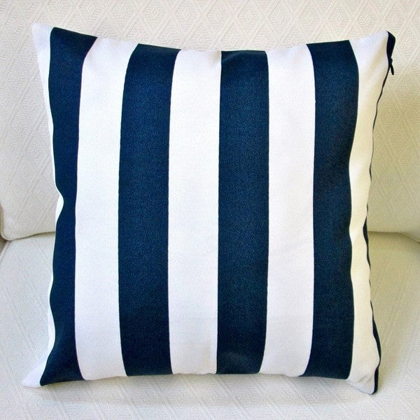 Outdoor Navy Polyester Stripe Throw Pillows, Set Of 2, Big Stripes, Throw Pillow