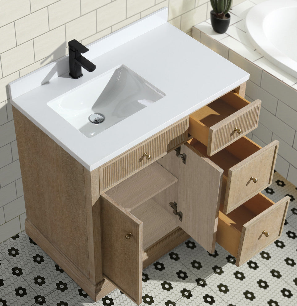 Redondo Bathroom Vanity, Ash Oak, 36", Single Sink, Freestanding