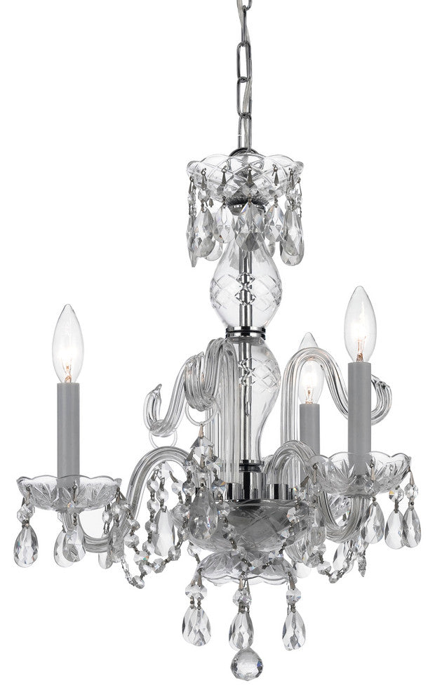 3-Light Mini Chandelier, Clear Hand-Cut Crystals, Polished Chrome