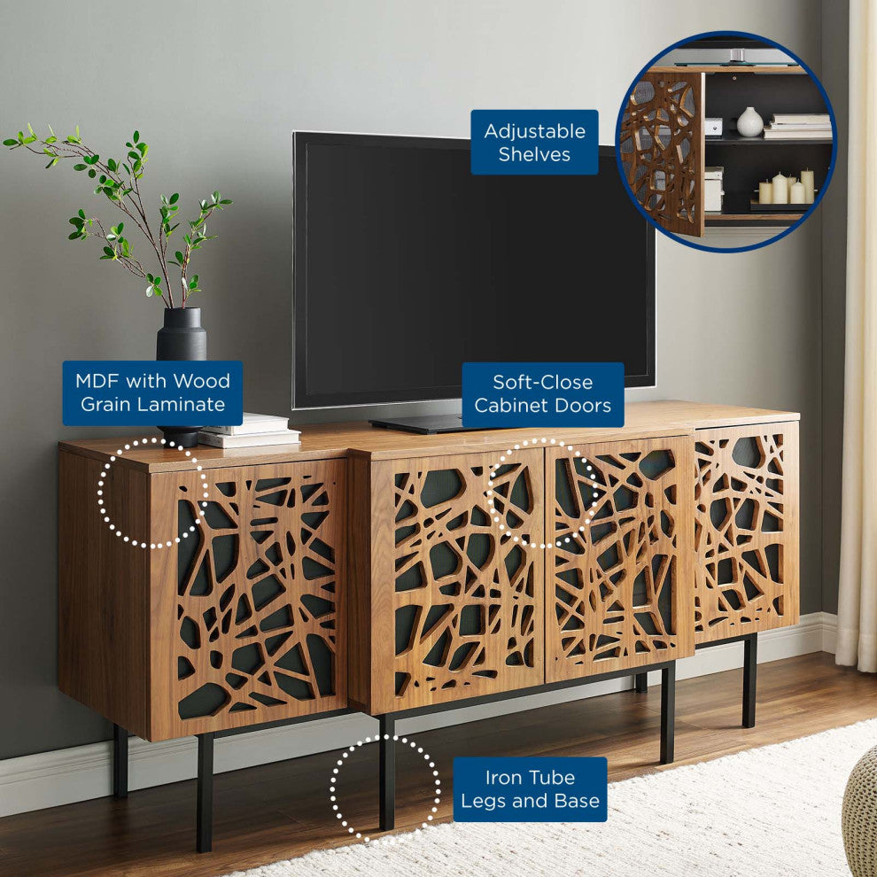 Console Entry Table Sideboard, Rectangular, Wood, Metal, Brown Walnut, Modern
