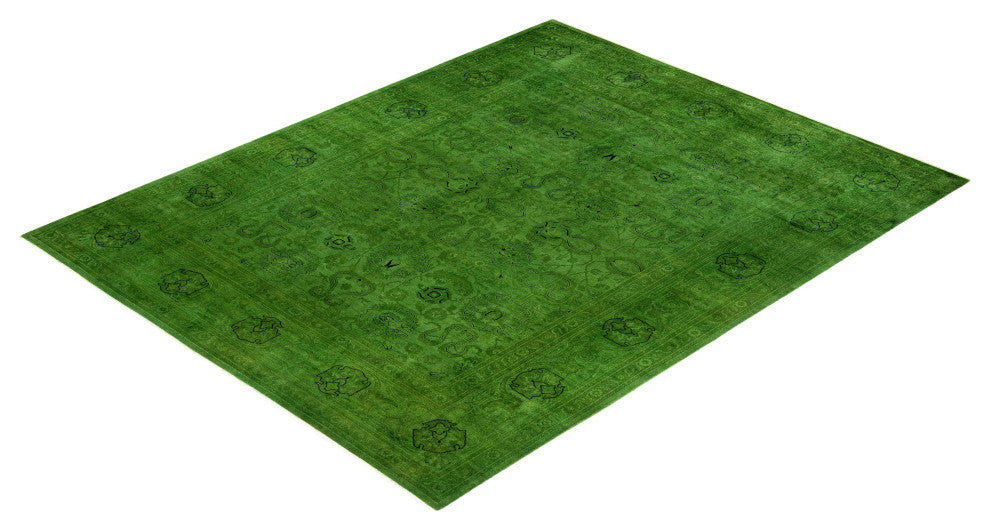 Overdyed One-of-a-Kind Hand-Knotted Area Rug Green, 8' 2" x 10' 5"