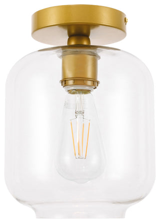 Brass Finish And Clear Glass 1-Light Flush Mount