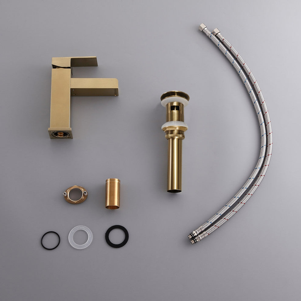 Modern Single Handle One Hole Waterfall Bathroom Sink Faucet Solid Brass, Brushed Gold