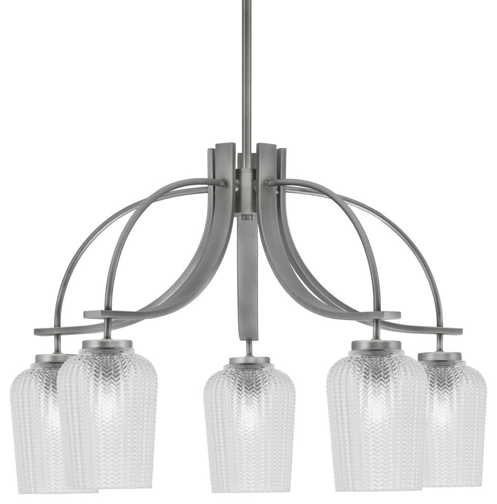 Cavella 5 Light Downlight Chandelier Graphite Finish 5.75" Clear Textured Glass