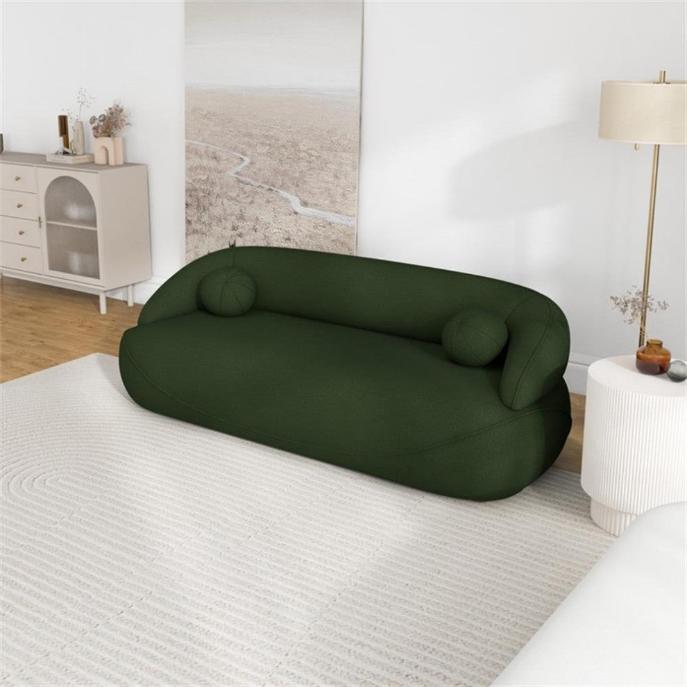 Borsan Modern Luxury Japandi Style Boucle Fabric Curvy Sofa Couch in Green