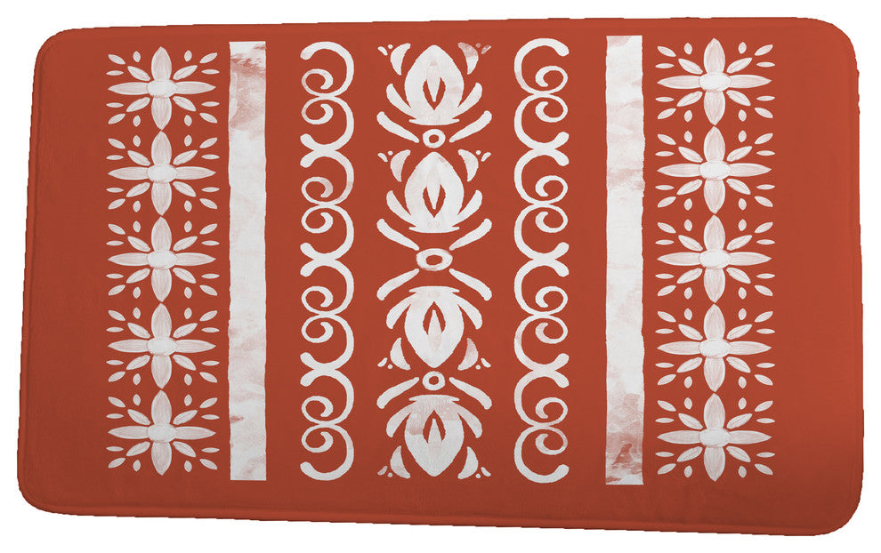 Cuban Flare Cuban Tile 2 Geometric Print Bath Mat, Red Orange, 21"x34"