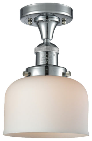 Large Bell LED Semi-Flush Mount, Polished Chrome, Glass: White Cased