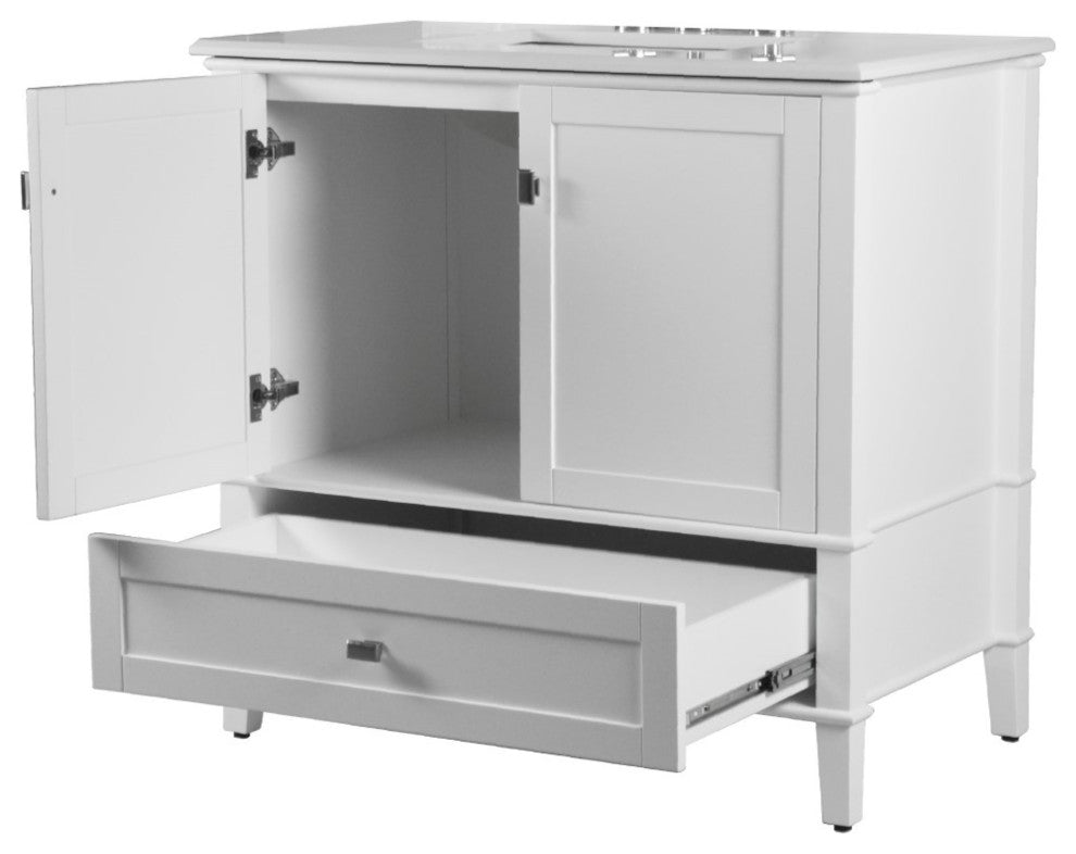 37" Single Vanity, White With Engineered Stone Top