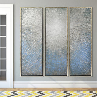 Silver Ice Textured Metallic Hand Painted Abstract Wall Art, 60"x20"