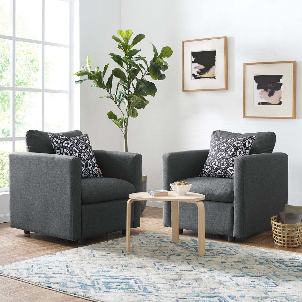 Armchair Accent Chair, Set of 2, Fabric, Gray, Modern, Lounge Hospitality