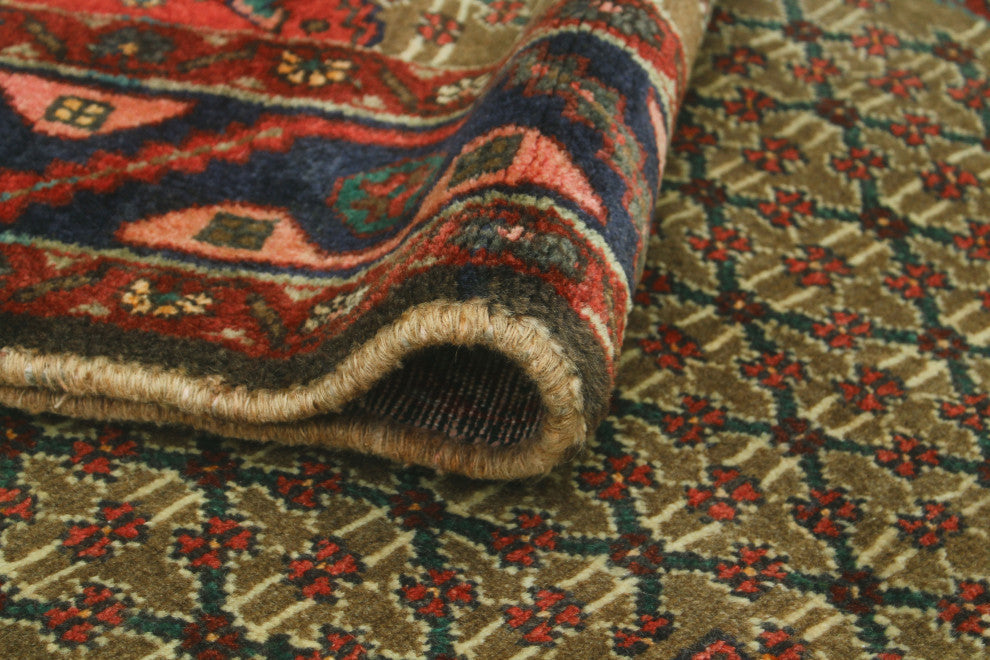 Fine Vintage Distressed Malakeh Brown/Navy Runner, 3'7x9'7