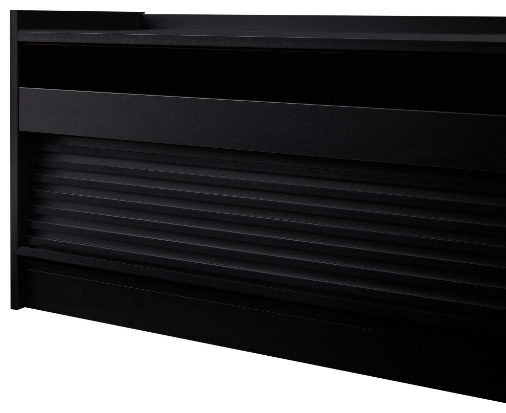 GDF Studio 4-Drawer Storage TV Stand, LED Lighting & Charging Ports, Black