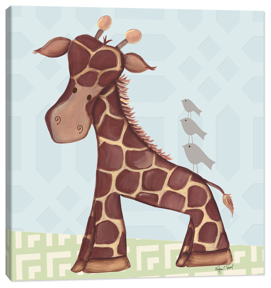 Jackson Giraffe - Green, Blue, Stretched Canvas