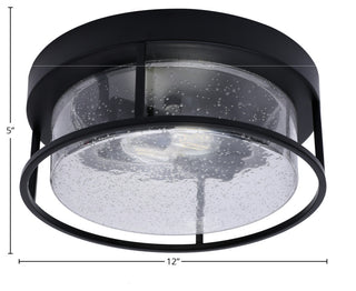 12" 2-Light Flush Mount Light, Matte Black, Clear Bubble Glass