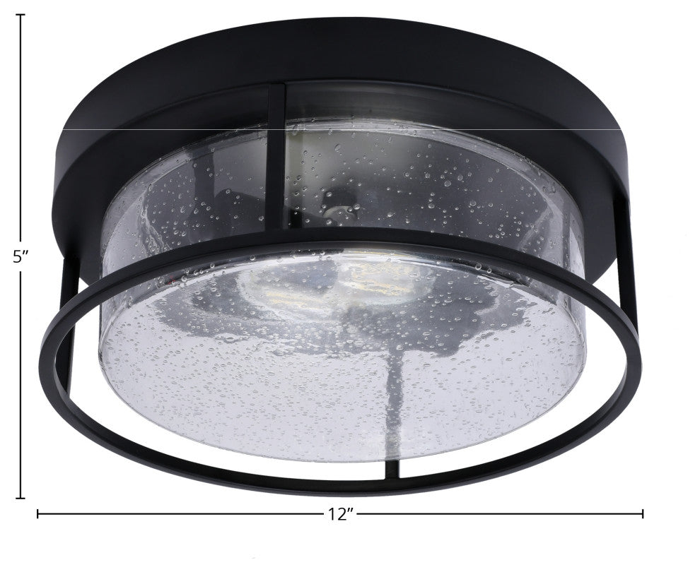 12" 2-Light Flush Mount Light, Matte Black, Clear Bubble Glass