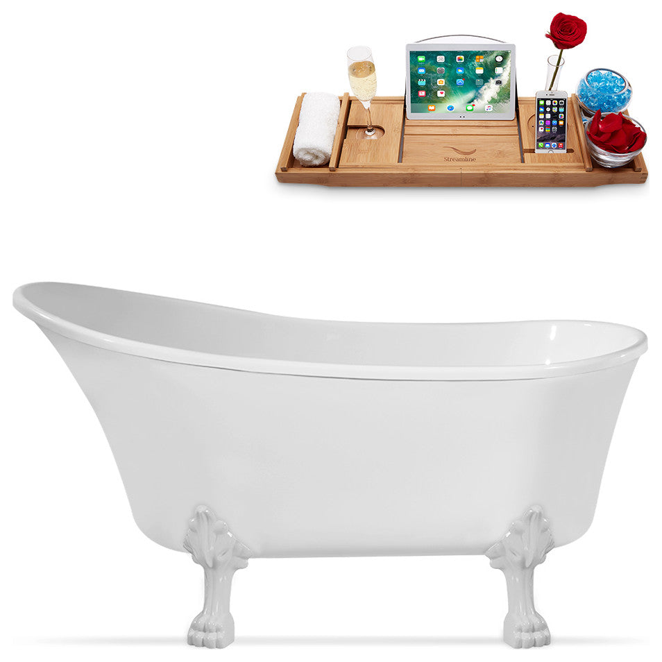 59" Streamline N347WH-IN-ORB Clawfoot Tub and Tray With Internal Drain