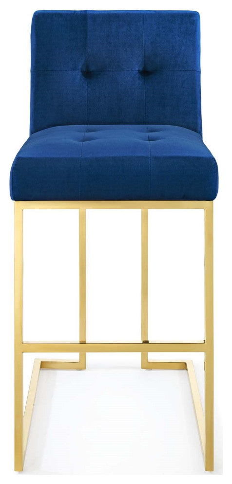 Navy Blue Velvet Bar Stool, Heidi Giselle Gold Barstool, Luxe Glam Golden Tufted