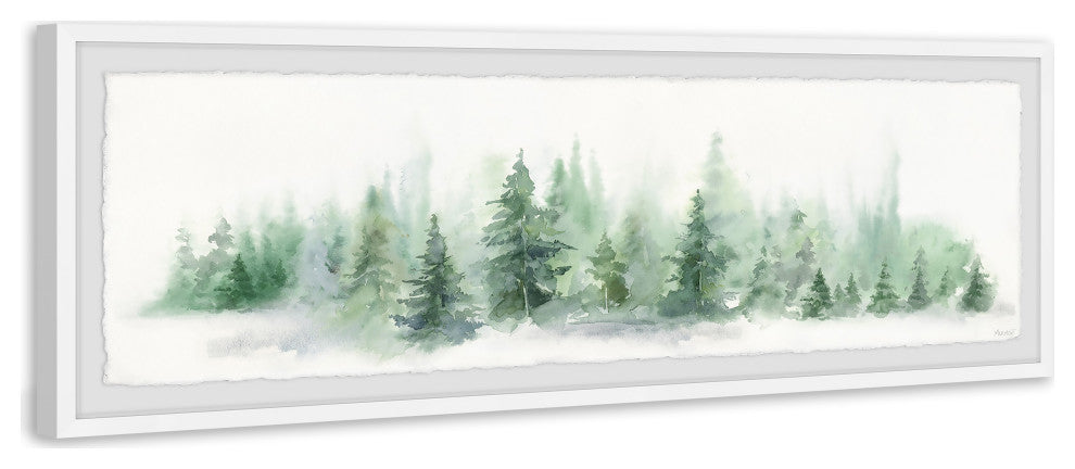 "Snow Covered Pines" Framed Painting Print, 30x10