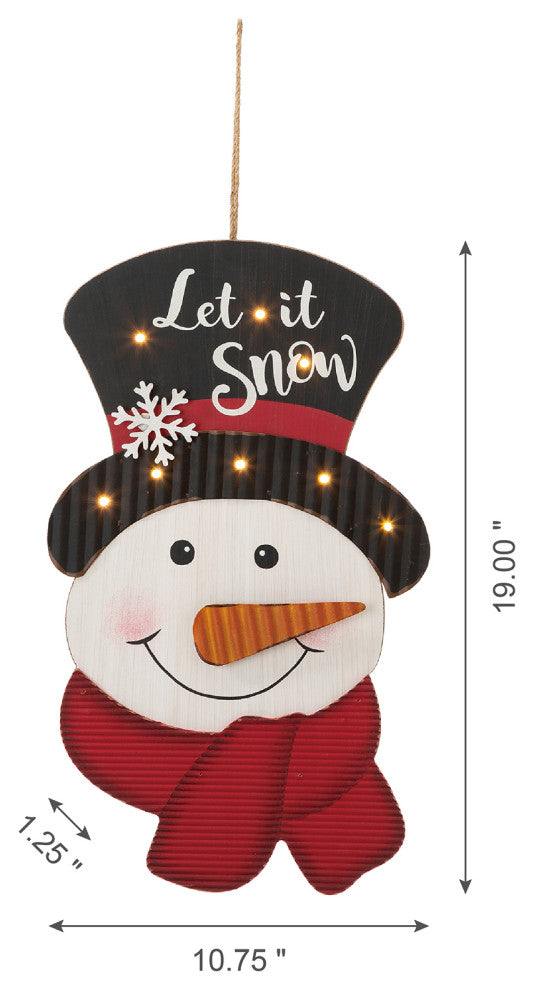 19"H Lighted 3D Wooden Metal Snowman Wall Decor
