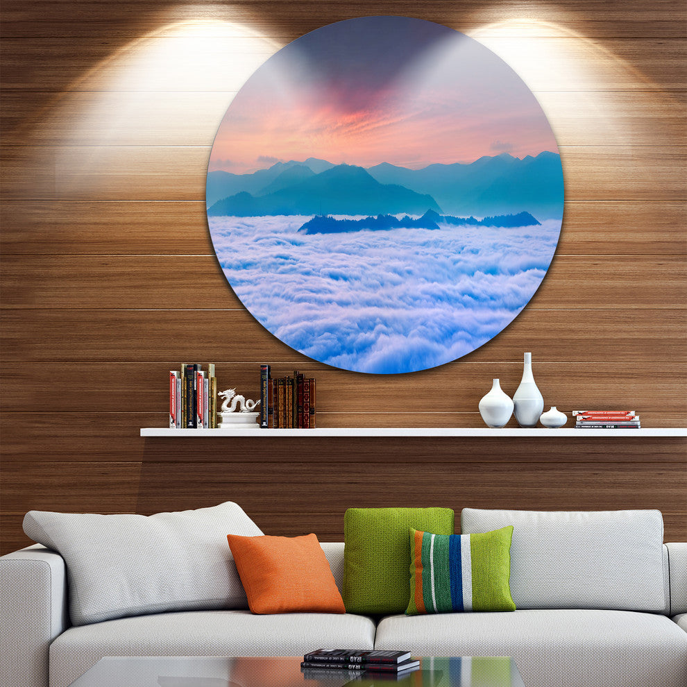 Sea Of White Fog And Mountains, Landscape Photo Round Wall Art, 23"
