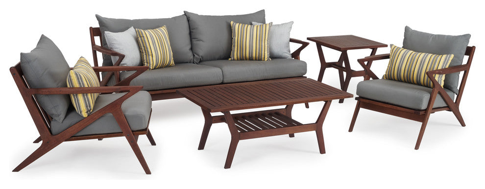 Vaughn 5 Piece Sunbrella Outdoor Patio Seating Set, Charcoal