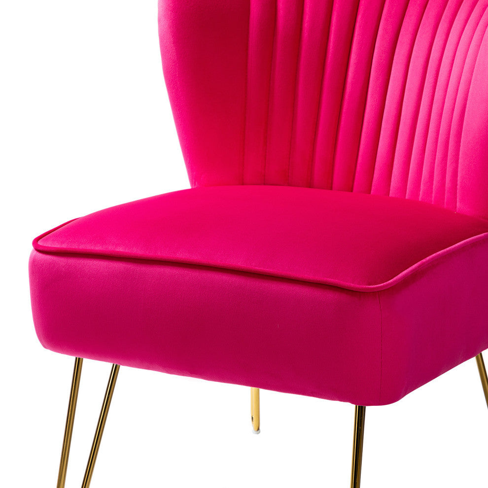 Tufted Side Chair With Golden Base, Fushia