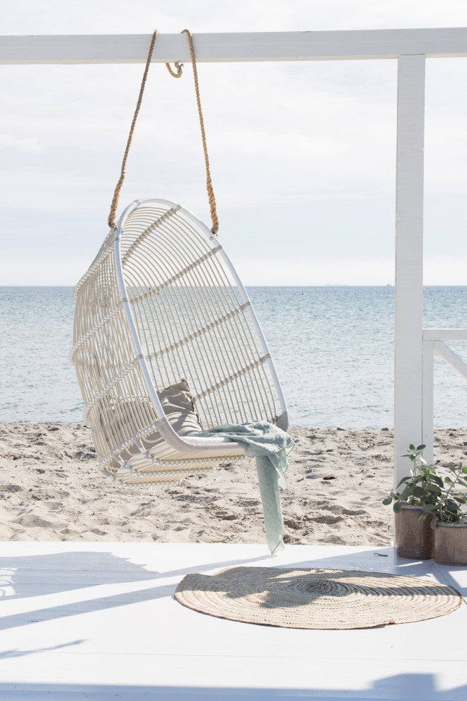 Renoir Exterior Hanging Swing Chair, Dove White - Tempotest White Canvas Cushion