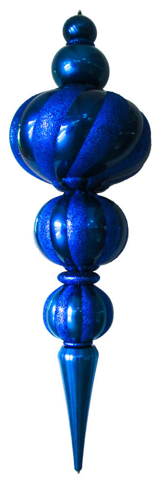 82" Jumbo Blue Finial Ornament With Blue Glittered Stripes