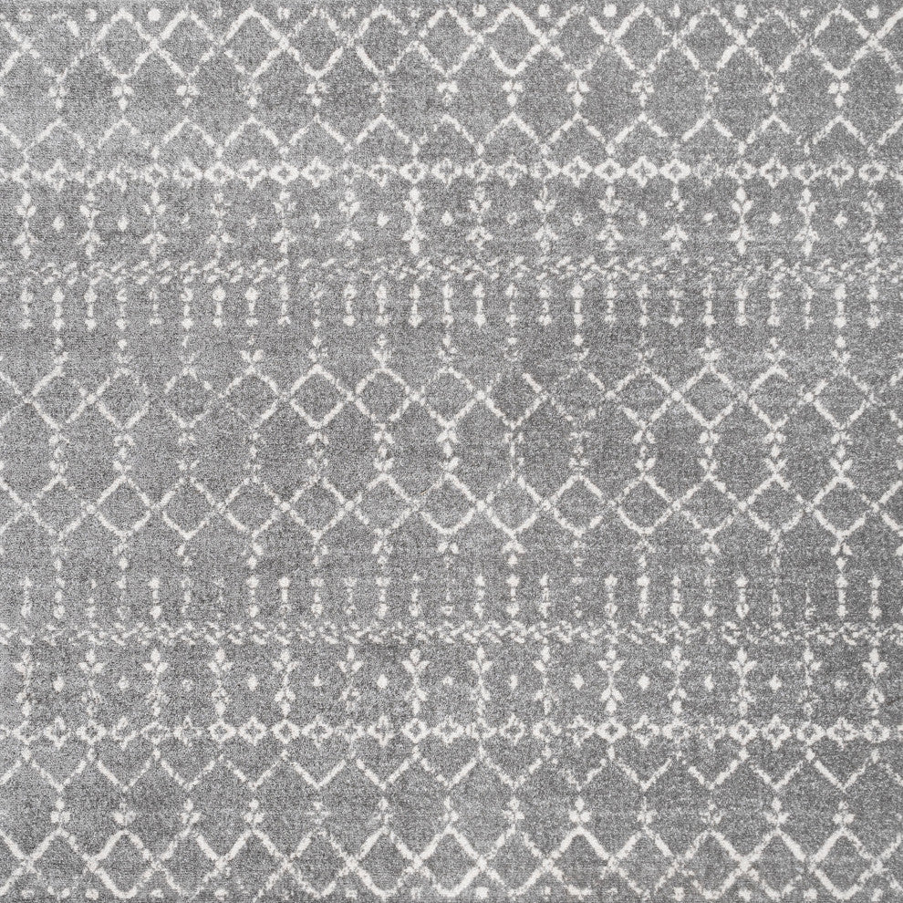 Moroccan HYPE Boho Vintage Diamond Gray/Ivory 9' Square Area Rug