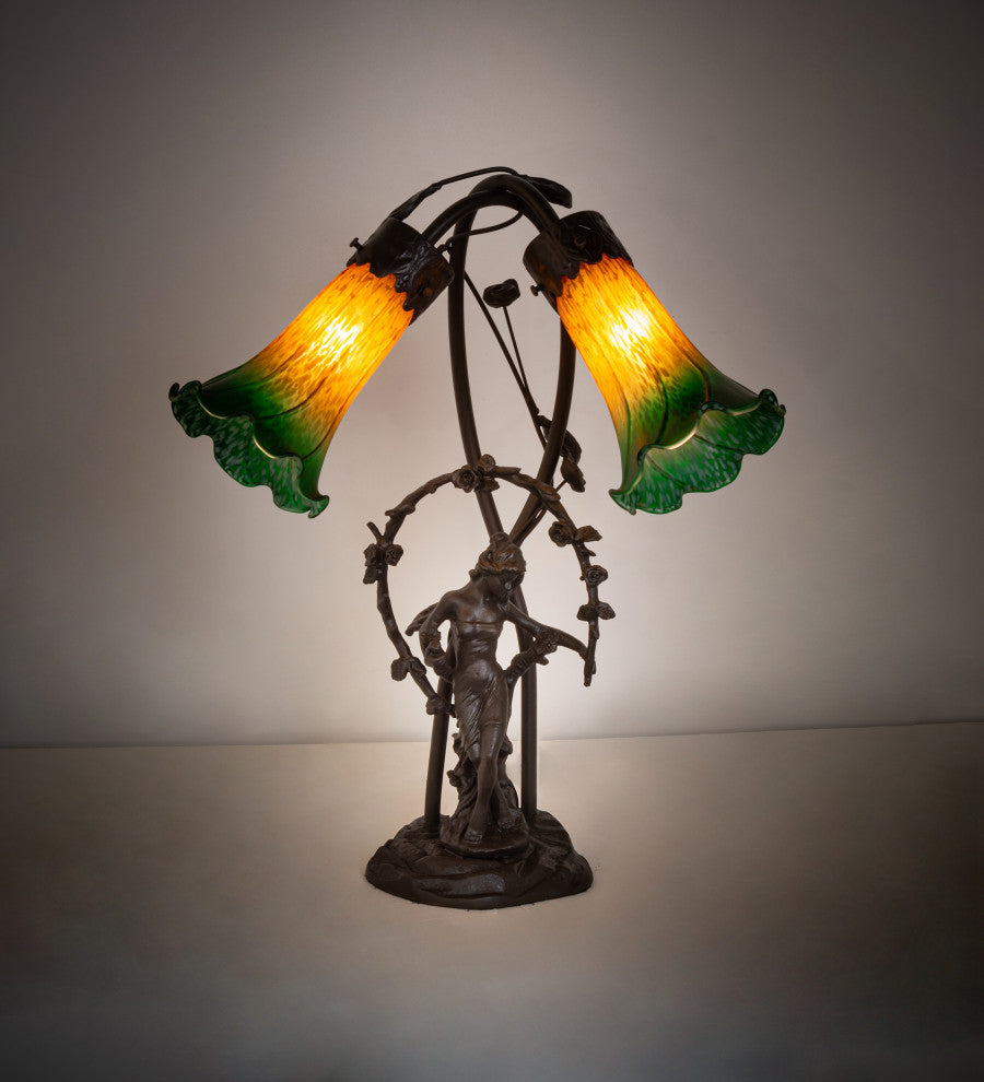 Meyda Lighting 11805 17"H Trellis Girl Lily Amber And Green 2-Light Accent Lamp