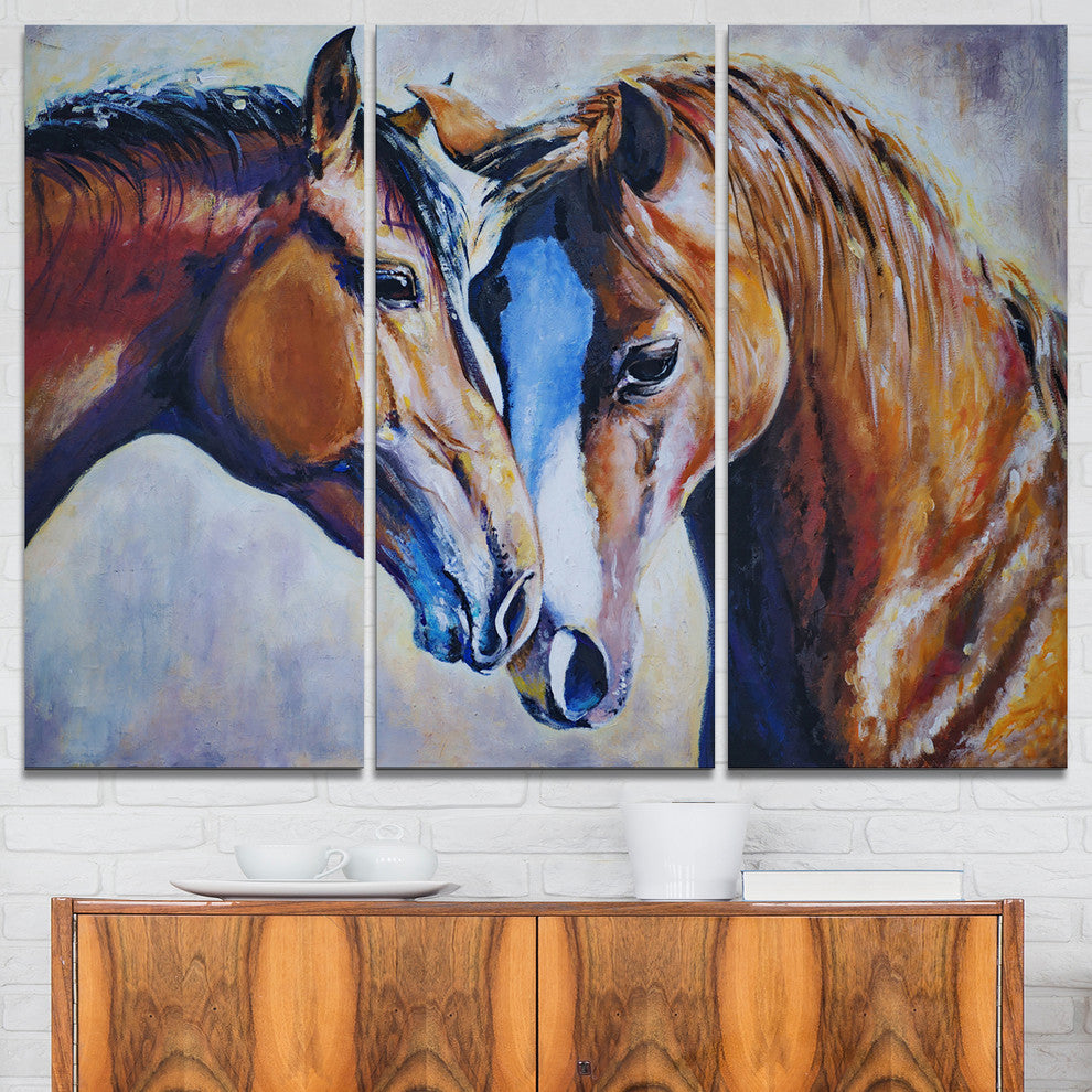 "Brown Amorous Horses" Canvas Print, 3 Panels, 36"x28"