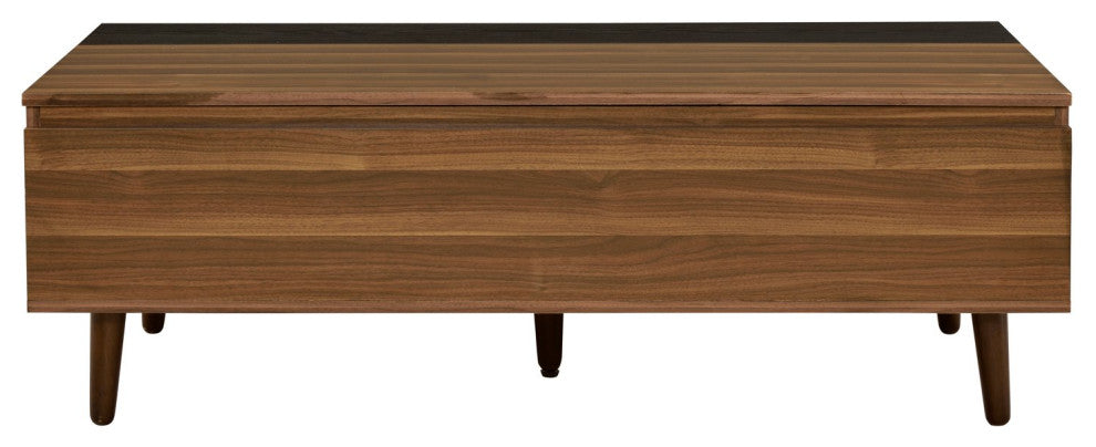 Walnut and Black Rectangular Lift-Top Wooden Coffee Table