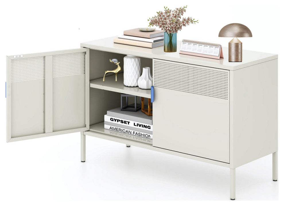 Free Standing Ventilated Metal Sideboard Steel Cabinets Light Gray
