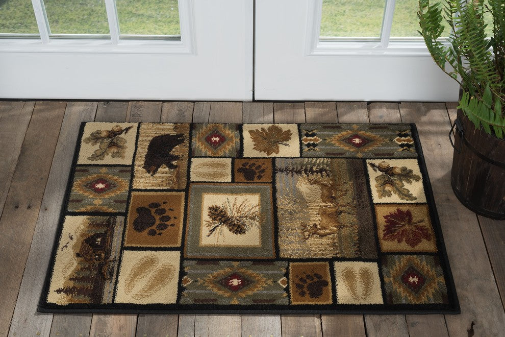 Northern Wildlife Novelty Lodge Pattern Multicolor Scatter Mat Rug, 2'x3'