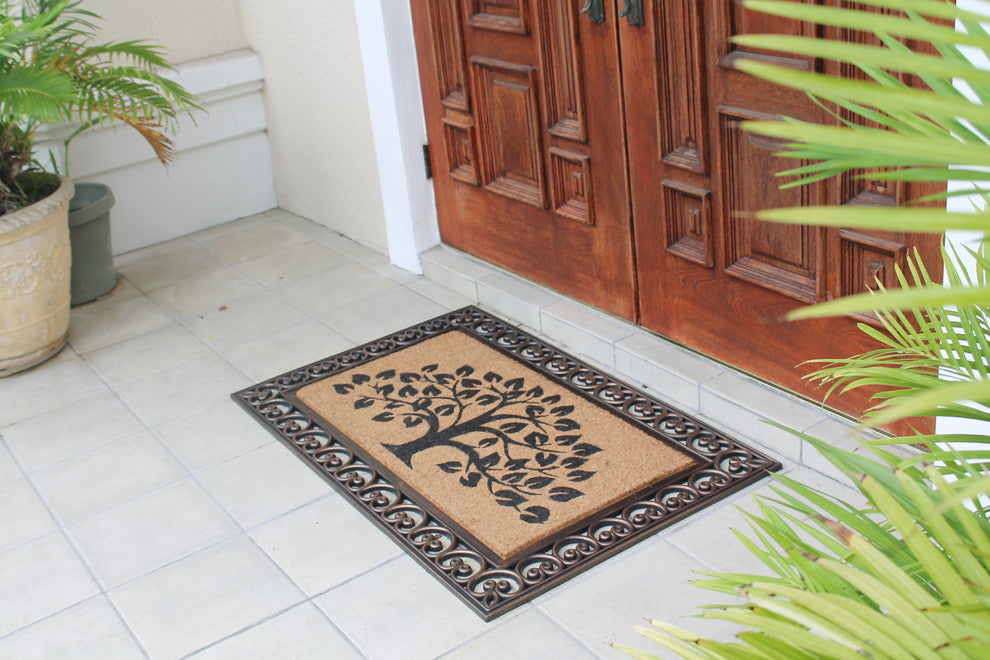 A1HC Bronze Rubber and Coir Tree of Life Classic Paisley Doormat, 30"x48"