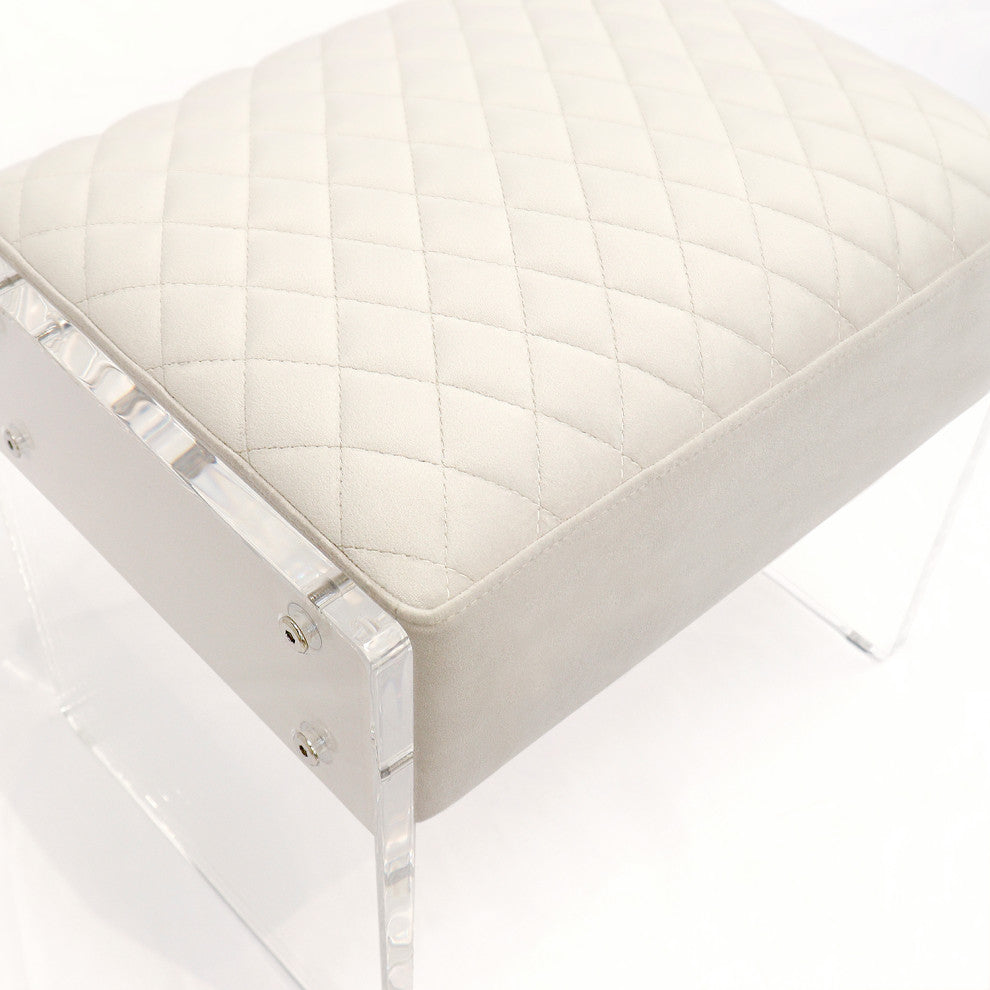 Pasargad Home Tribecca Acrylic and Velvet Stool, White