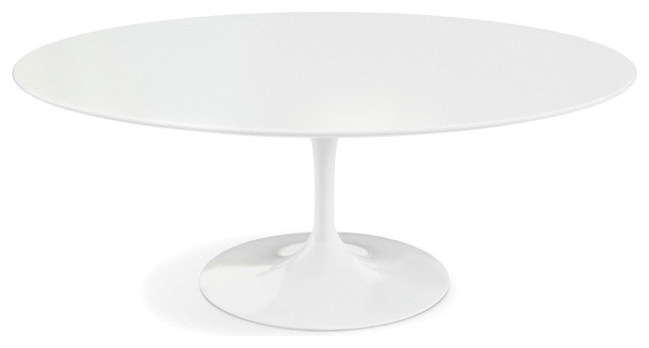 Saarinen Oval Dining Table White Laminate Top, Glossy White Base, 33" X 63"