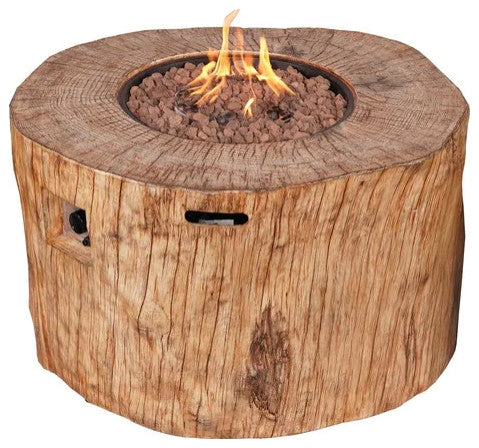 Patio Wood Coating Propane Fire Pit Table with Rain Cover, Brown