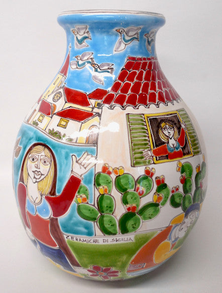 Ceramiche di Sicilia Vase with Grape Harvest
